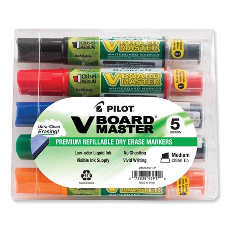 PILOT BeGreen V Board Master Dry Erase Marker, Medium Chisel Tip, Assorted Colors, 5PK 43917